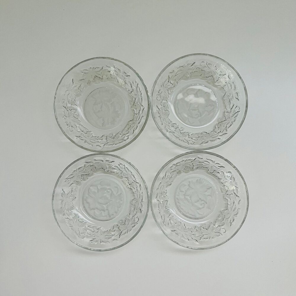 PRINCESS HOUSE Fantasia Clear Pressed Glass Poinsettia Fruit Bowls, Set of 4